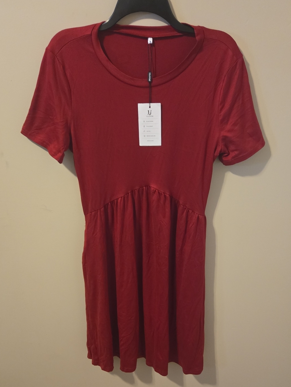Women's Red Short Sleeve Scoop Neck Dress